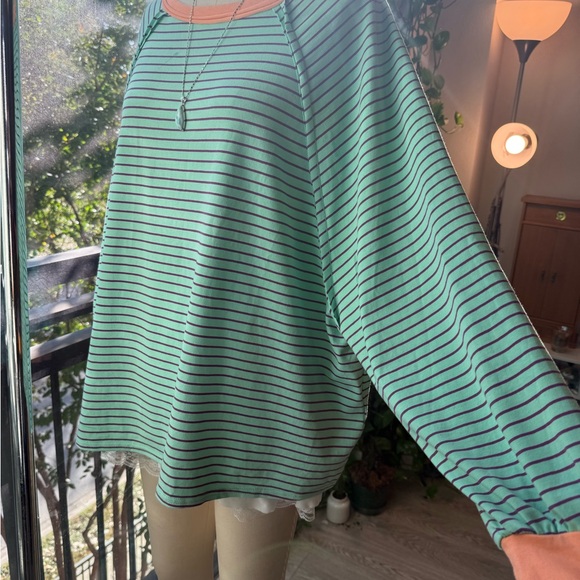 Fantastic Fawn Oversized Striped Raglan 🍑 Mint × Plum × Peach • Size S - Picture 2 of 6